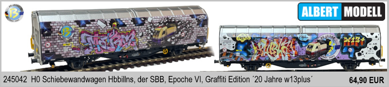Albert Modell 245042 H0 DC Schiebewandwagen Hbbillns, SBB, Ep.VI, Graffiti Edition ´20 Jahre w13plus´